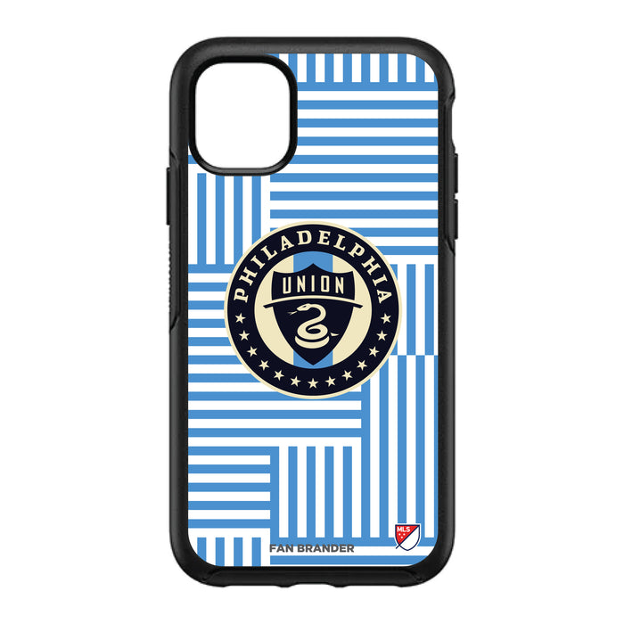 OtterBox Black Phone case with Philadelphia Union Primary Logo on Geometric Lines Background