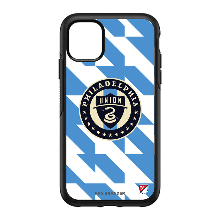 OtterBox Black Phone case with Philadelphia Union Primary Logo on Geometric Quad Background