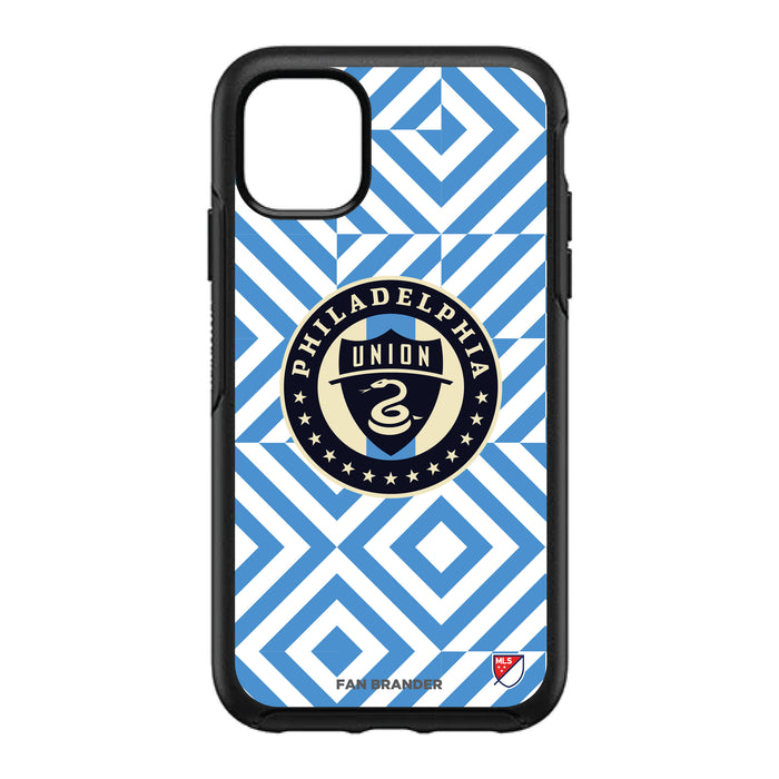 OtterBox Black Phone case with Philadelphia Union Primary Logo on Geometric Diamonds Background