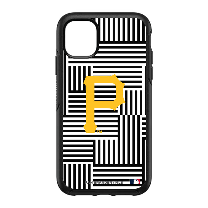 OtterBox Black Phone case with Pittsburgh Pirates Primary Logo on Geometric Lines Background