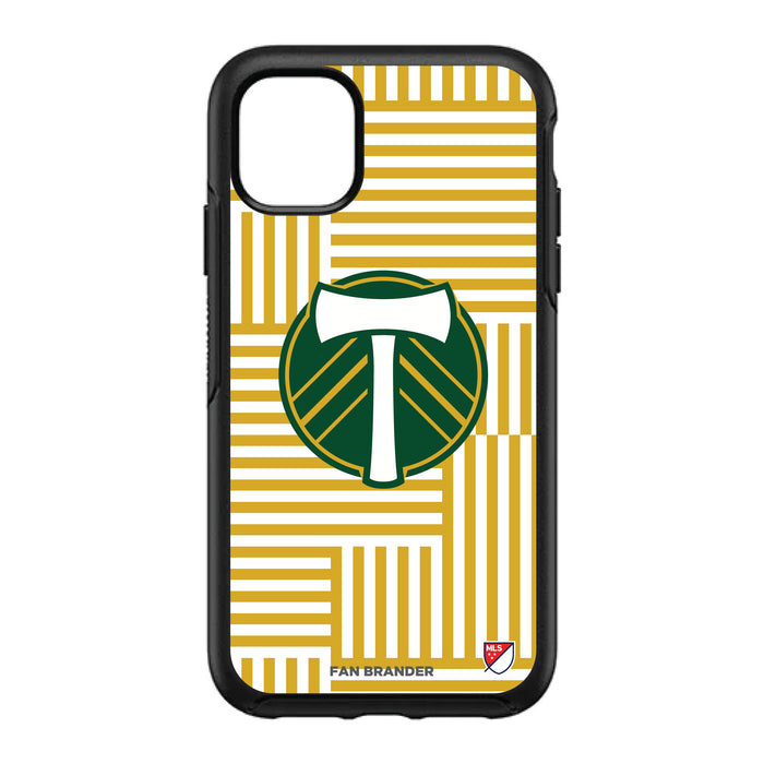 OtterBox Black Phone case with Portland Timbers Primary Logo on Geometric Lines Background