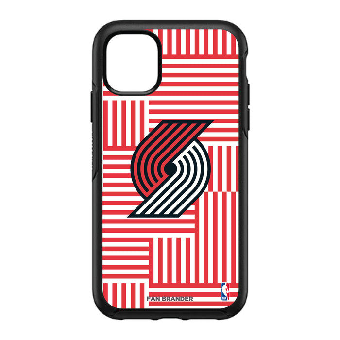 OtterBox Black Phone case with Portland Trailblazers Primary Logo on Geometric Lines Background