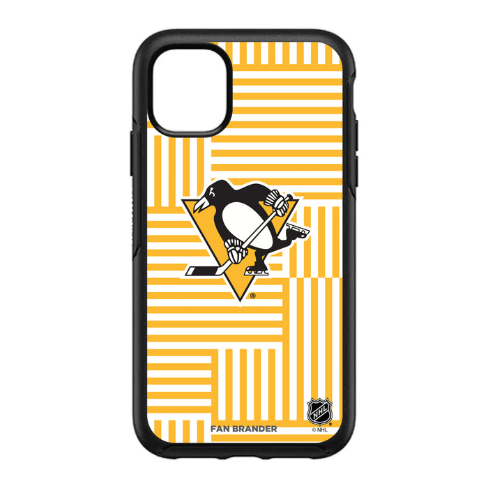 OtterBox Black Phone case with Pittsburgh Penguins Primary Logo on Geometric Lines Background