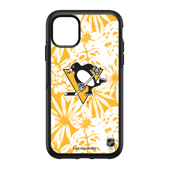 OtterBox Black Phone case with Pittsburgh Penguins Primary Logo With Team Color Hawain Pattern
