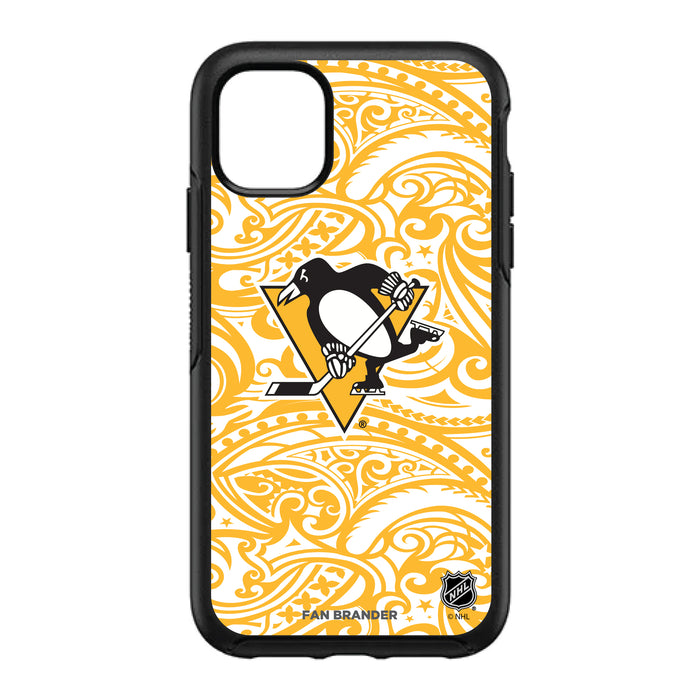 OtterBox Black Phone case with Pittsburgh Penguins Primary Logo With Team Color Tribal Background