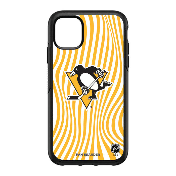 OtterBox Black Phone case with Pittsburgh Penguins Primary Logo With Team Groovey Lines