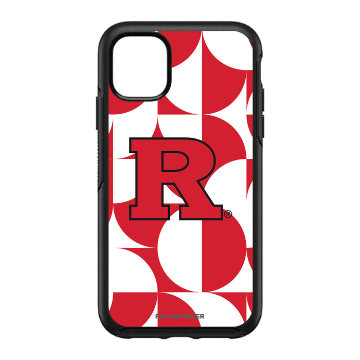 OtterBox Black Phone case with Rutgers Scarlet Knights Primary Logo on Geometric Circle Background