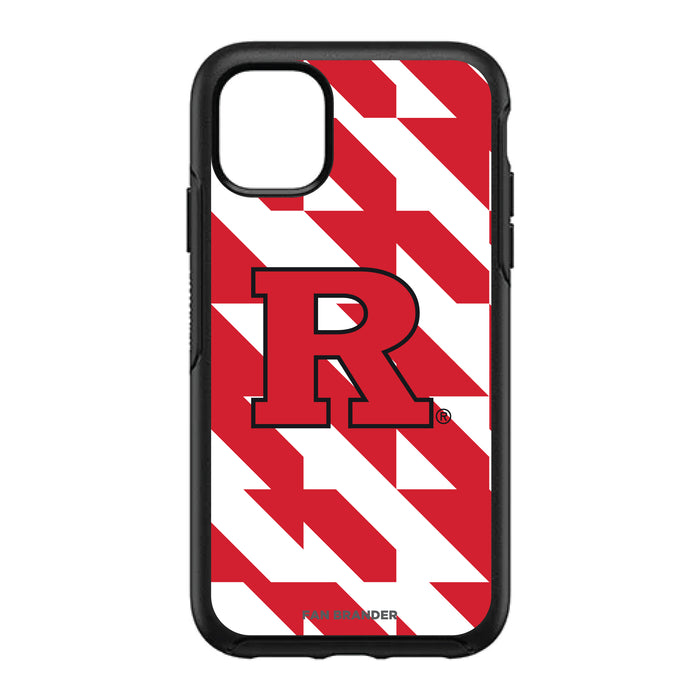 OtterBox Black Phone case with Rutgers Scarlet Knights Primary Logo on Geometric Quad Background
