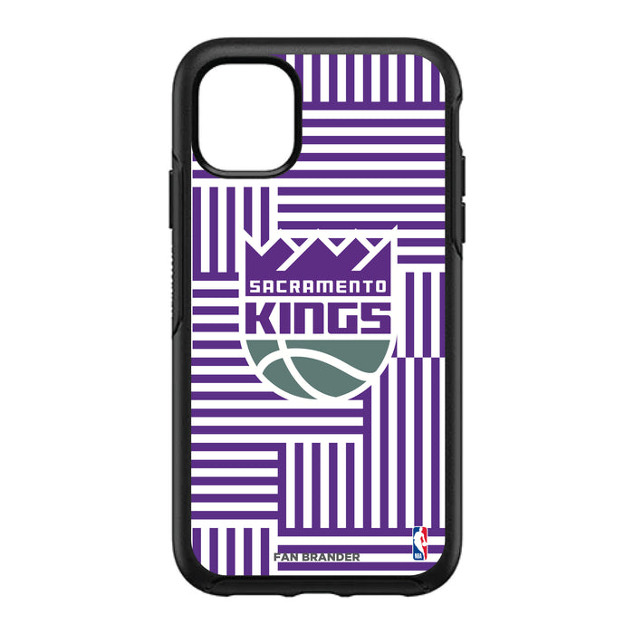 OtterBox Black Phone case with Sacramento Kings Primary Logo on Geometric Lines Background