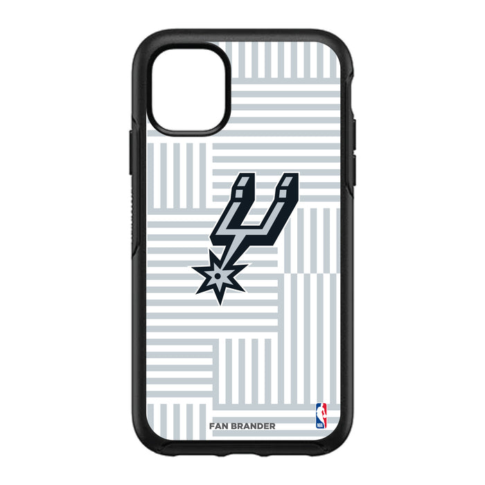 OtterBox Black Phone case with San Antonio Spurs Primary Logo on Geometric Lines Background