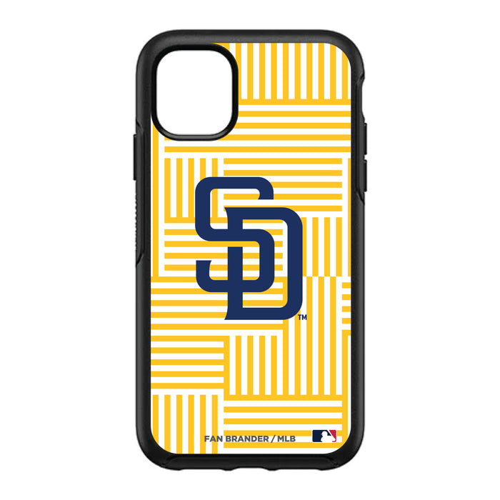 OtterBox Black Phone case with San Diego Padres Primary Logo on Geometric Lines Background