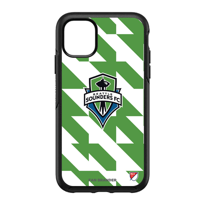 OtterBox Black Phone case with Seatle Sounders Primary Logo on Geometric Quad Background
