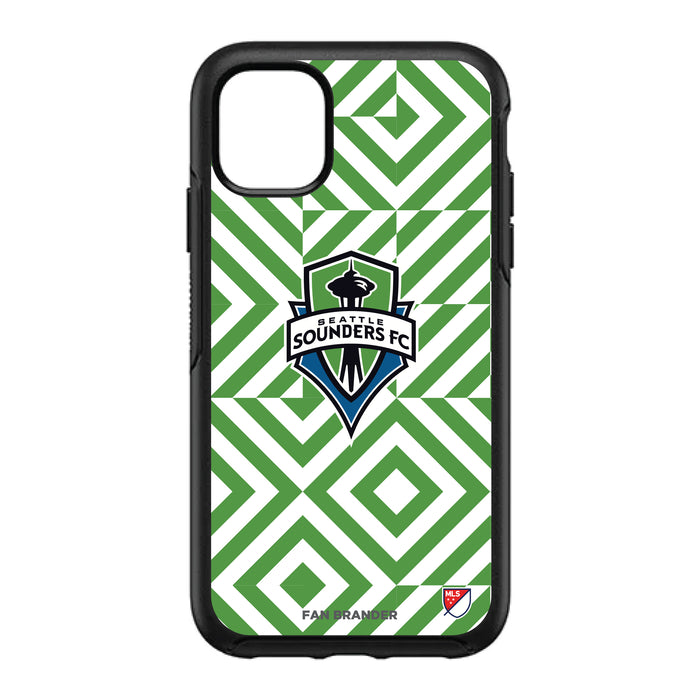 OtterBox Black Phone case with Seatle Sounders Primary Logo on Geometric Diamonds Background