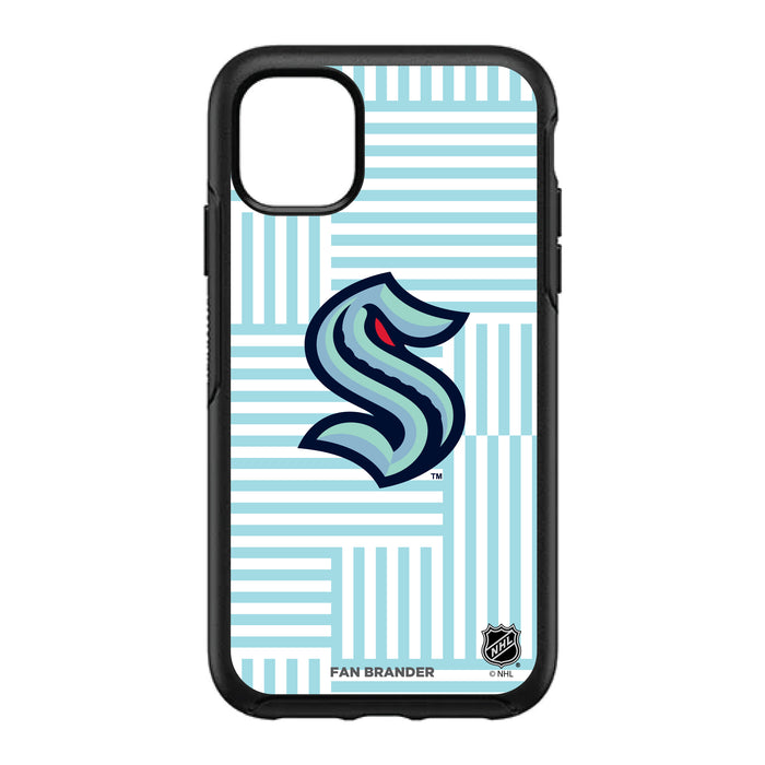 OtterBox Black Phone case with Seattle Kraken Primary Logo on Geometric Lines Background