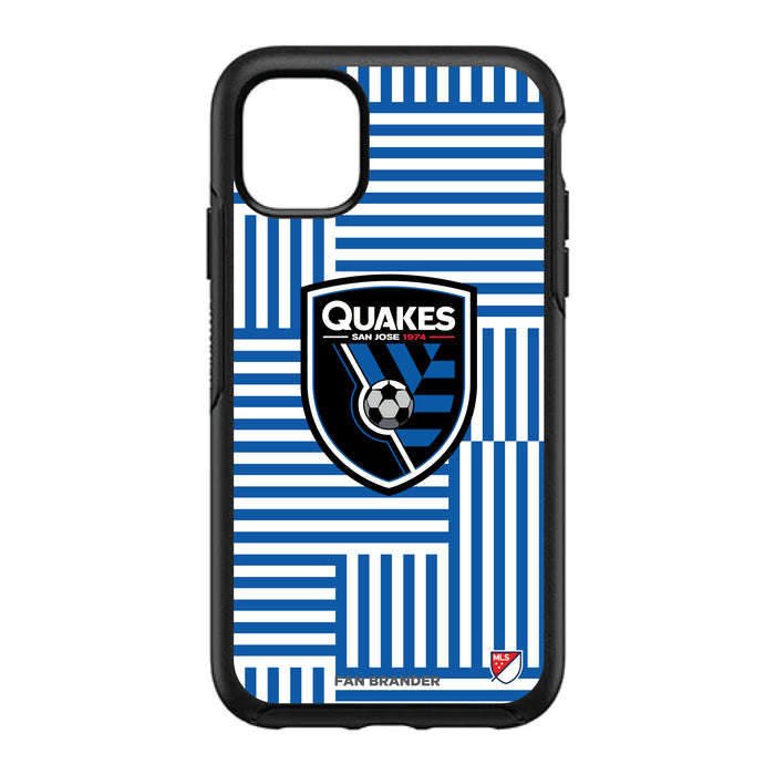 OtterBox Black Phone case with San Jose Earthquakes Primary Logo on Geometric Lines Background