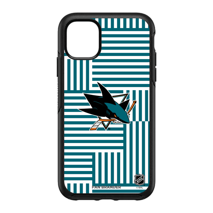 OtterBox Black Phone case with San Jose Sharks Primary Logo on Geometric Lines Background