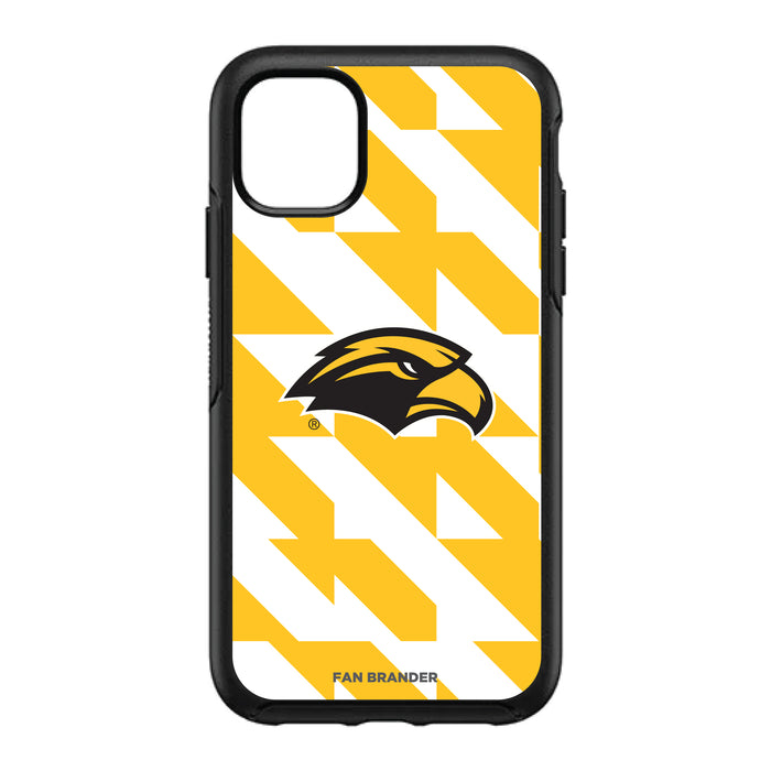 OtterBox Black Phone case with Southern Mississippi Golden Eagles Primary Logo on Geometric Quad Background