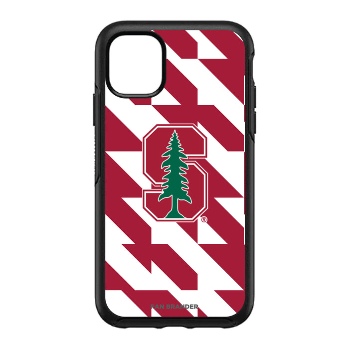 OtterBox Black Phone case with Stanford Cardinal Primary Logo on Geometric Quad Background