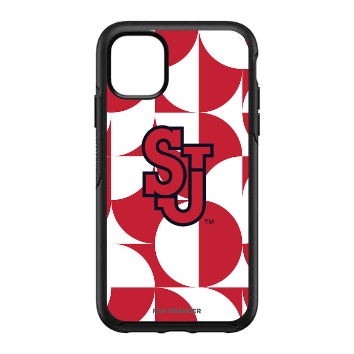 OtterBox Black Phone case with St. John's Red Storm Primary Logo on Geometric Circle Background