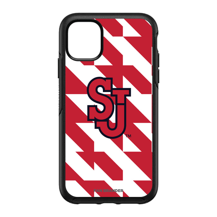 OtterBox Black Phone case with St. John's Red Storm Primary Logo on Geometric Quad Background