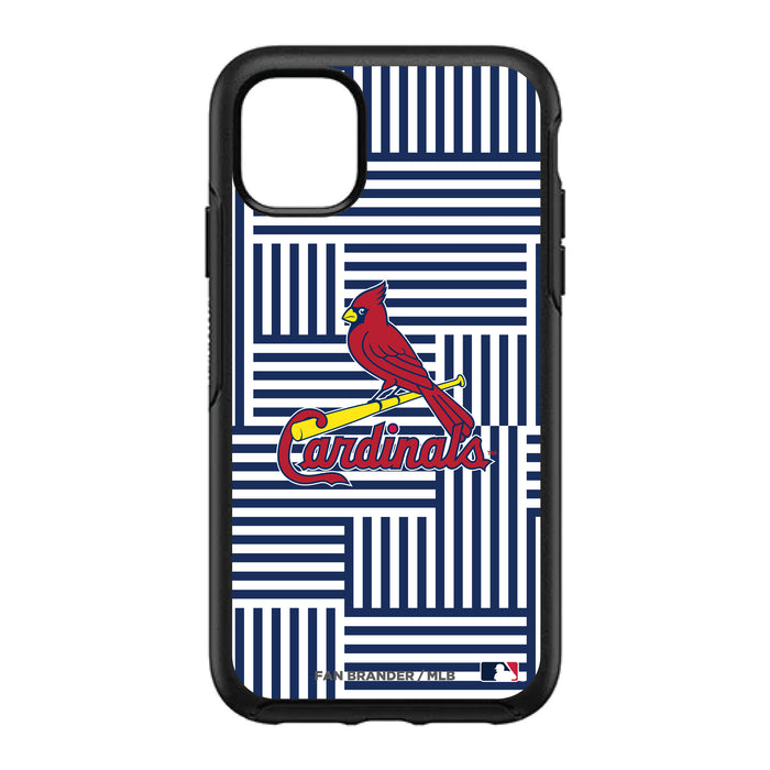 OtterBox Black Phone case with St. Louis Cardinals Primary Logo on Geometric Lines Background