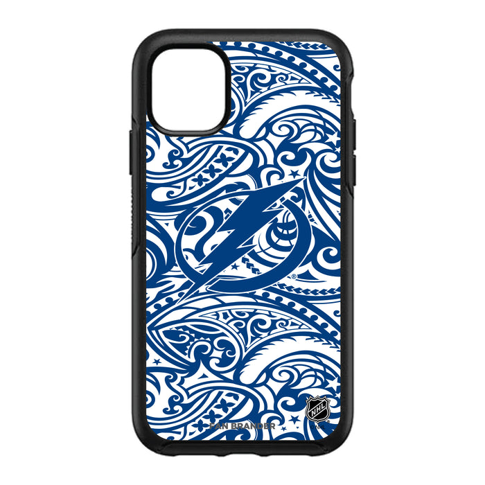 OtterBox Black Phone case with Tampa Bay Lightning Primary Logo With Team Color Tribal Background