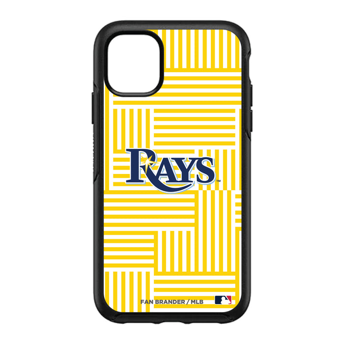 OtterBox Black Phone case with Tampa Bay Rays Primary Logo on Geometric Lines Background