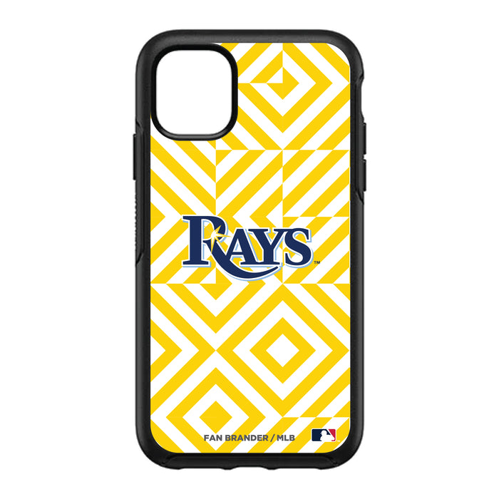 OtterBox Black Phone case with Tampa Bay Rays Primary Logo on Geometric Diamonds Background