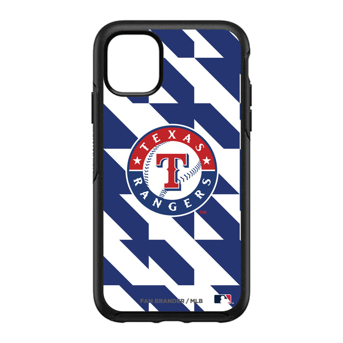 OtterBox Black Phone case with Texas Rangers Primary Logo on Geometric Quads Background