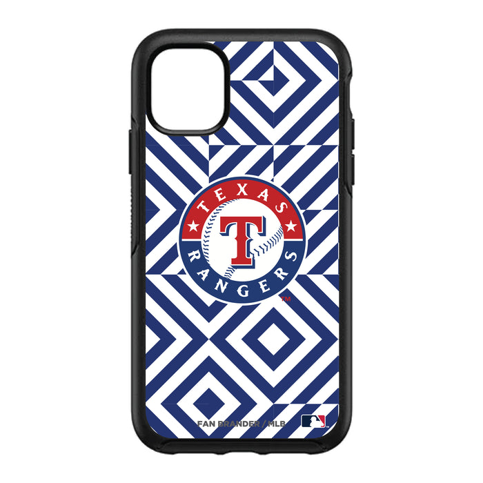 OtterBox Black Phone case with Texas Rangers Primary Logo on Geometric Diamonds Background