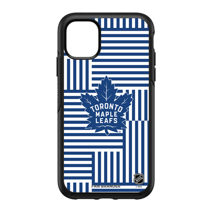 OtterBox Black Phone case with Toronto Maple Leafs Primary Logo on Geometric Lines Background