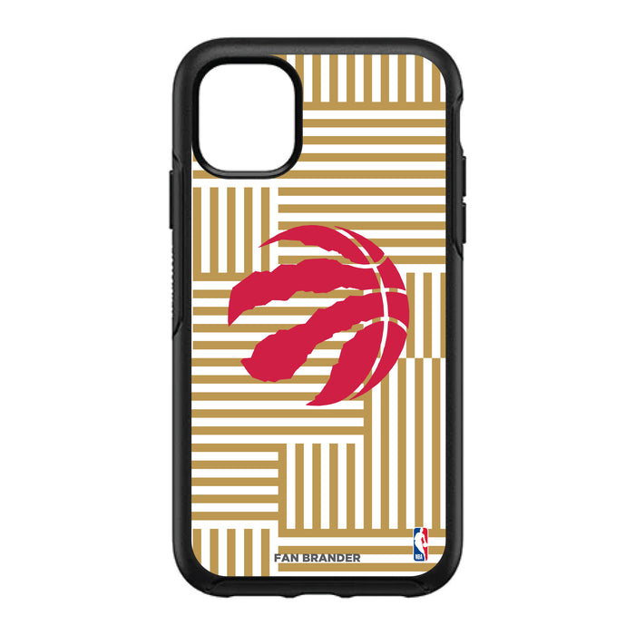 OtterBox Black Phone case with Toronto Raptors Primary Logo on Geometric Lines Background