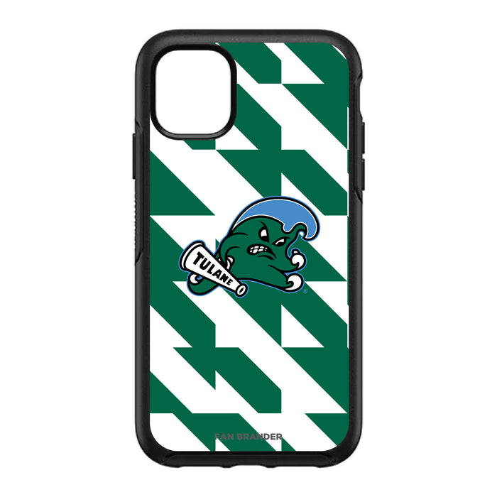 OtterBox Black Phone case with Tulane Green Wave Primary Logo on Geometric Quad Background