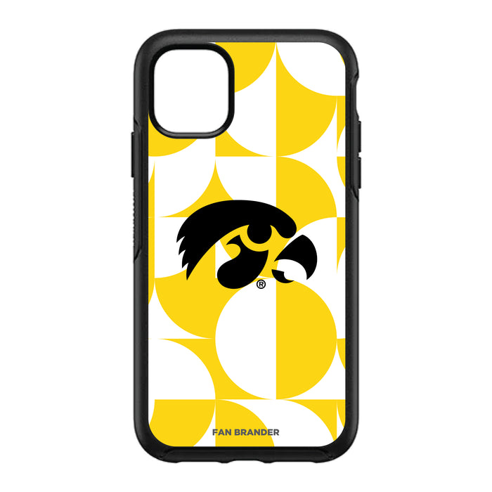 OtterBox Black Phone case with Iowa Hawkeyes Primary Logo on Geometric Circle Background