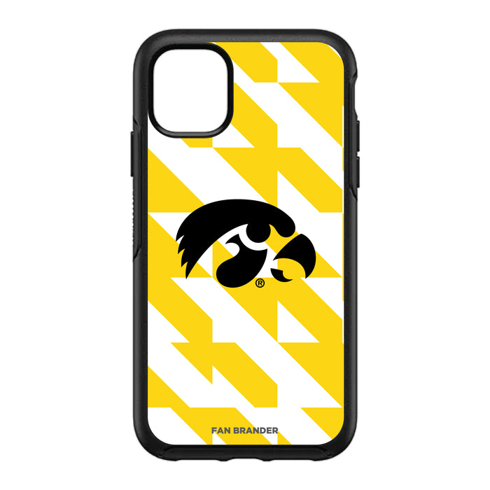 OtterBox Black Phone case with Iowa Hawkeyes Primary Logo on Geometric Quad Background