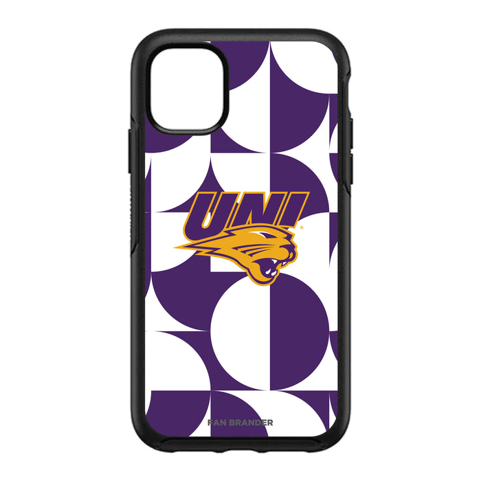 OtterBox Black Phone case with Northern Iowa Panthers Primary Logo on Geometric Circle Background