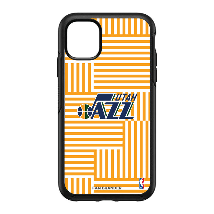 OtterBox Black Phone case with Utah Jazz Primary Logo on Geometric Lines Background