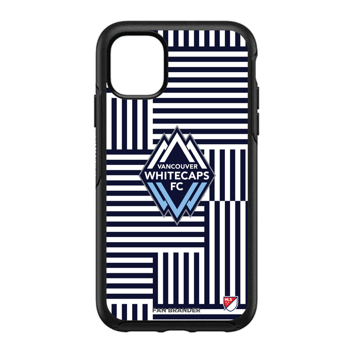 OtterBox Black Phone case with Vancouver Whitecaps FC Primary Logo on Geometric Lines Background