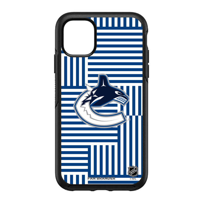 OtterBox Black Phone case with Vancouver Canucks Primary Logo on Geometric Lines Background
