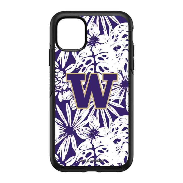 OtterBox Black Phone case with Washington Huskies Primary Logo With Team Color Hawain Pattern