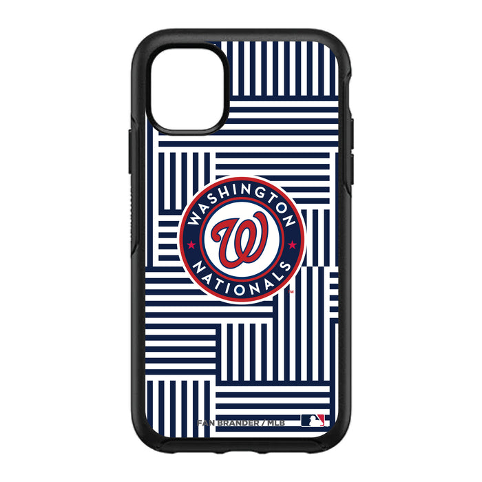 OtterBox Black Phone case with Washington Nationals Primary Logo on Geometric Lines Background