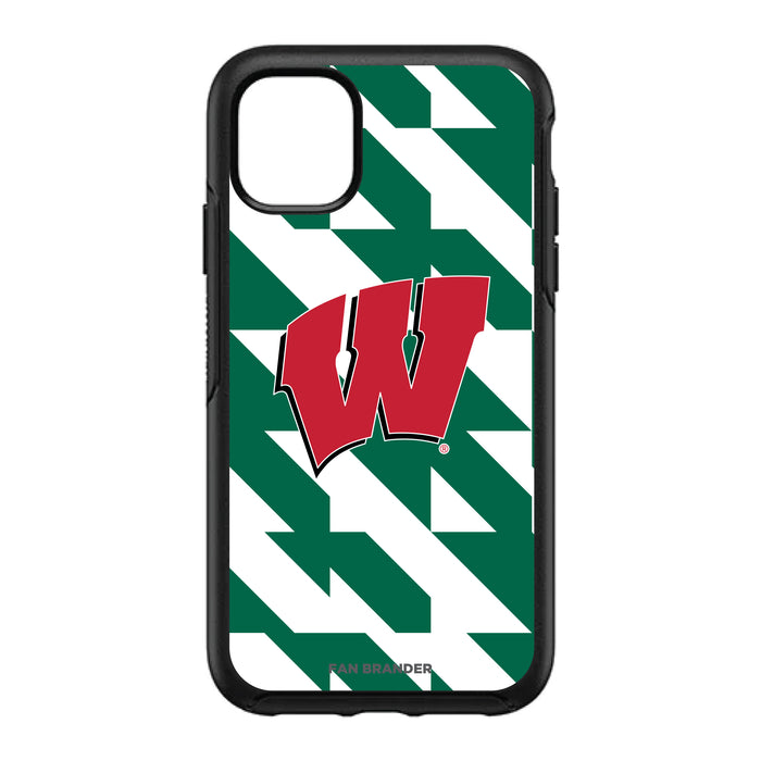 OtterBox Black Phone case with Wisconsin Badgers Primary Logo on Geometric Quad Background