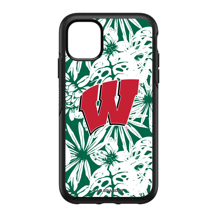 OtterBox Black Phone case with Wisconsin Badgers Primary Logo With Team Color Hawain Pattern