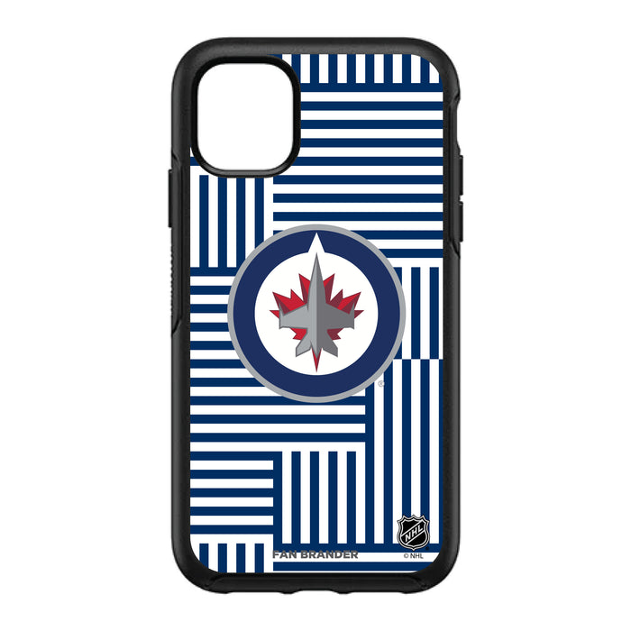 OtterBox Black Phone case with Winnipeg Jets Primary Logo on Geometric Lines Background