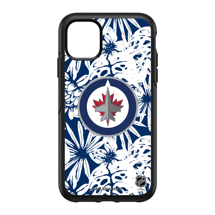 OtterBox Black Phone case with Winnipeg Jets Primary Logo With Team Color Hawain Pattern
