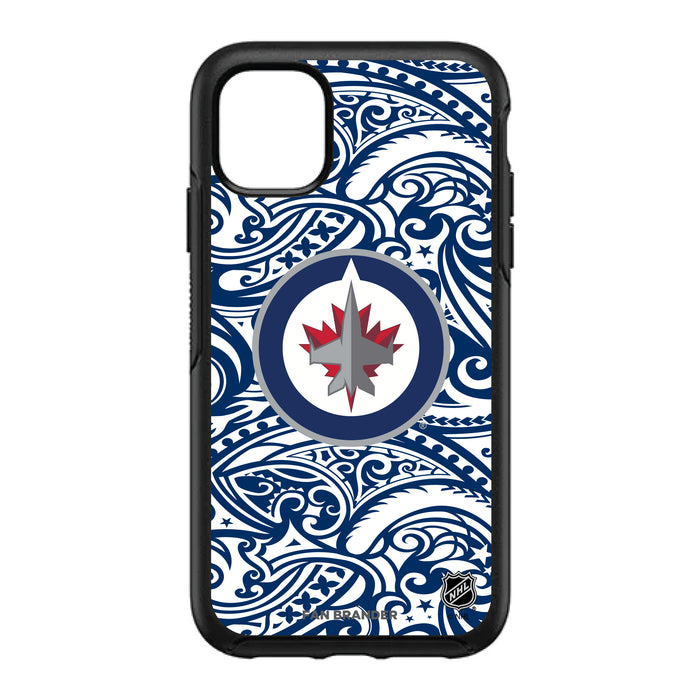 OtterBox Black Phone case with Winnipeg Jets Primary Logo With Team Color Tribal Background