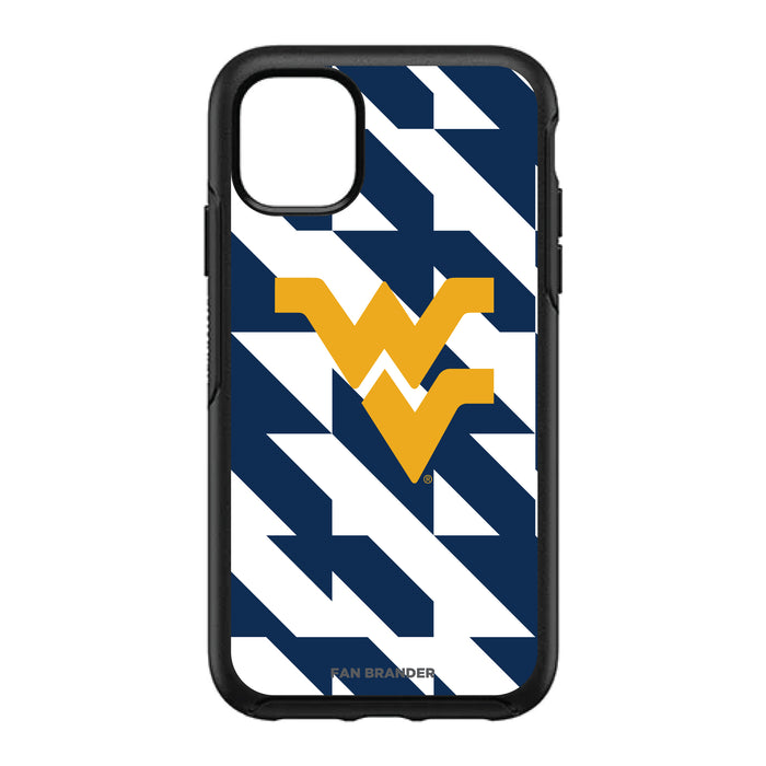 OtterBox Black Phone case with West Virginia Mountaineers Primary Logo on Geometric Quad Background