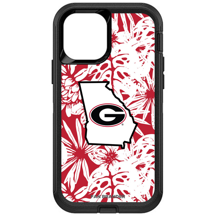 OtterBox Black Phone case with Georgia Bulldogs State Design Team Color Hawain Pattern