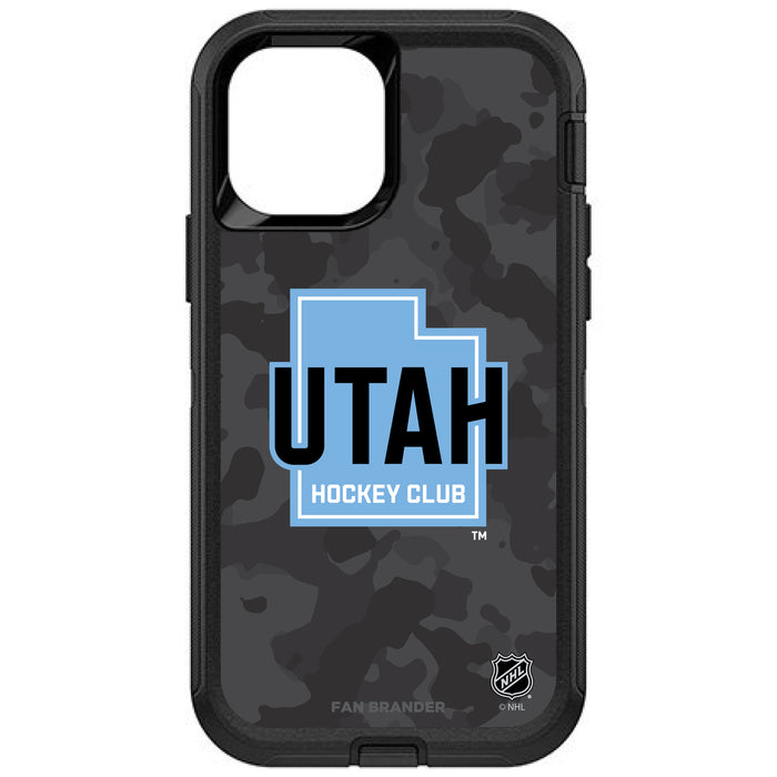 OtterBox Black Phone case with Utah Hockey Club Secondary Mark with Urban Camo background