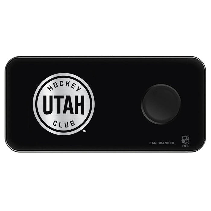 Fan Brander 3 in 1 Glass Wireless Charger with Utah Hockey Club Primary Mark Laser Etched